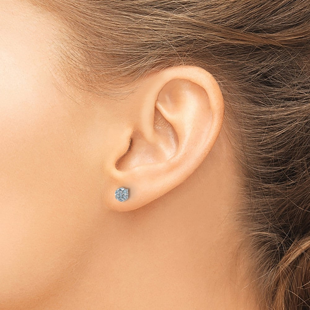 SS Rhodium-plated Light Swiss Blue Topaz Flower Post Earrings