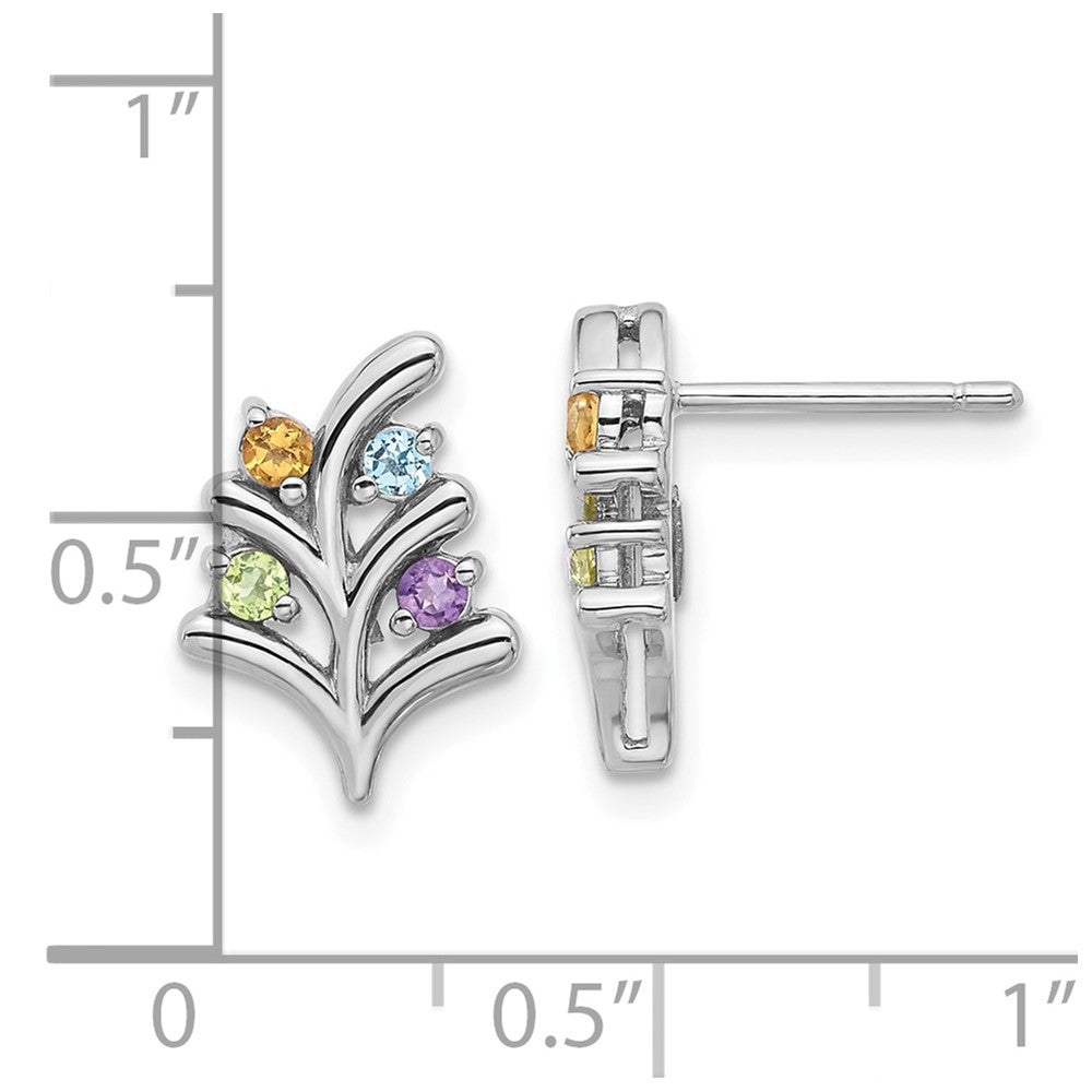Sterling Silver Rhodium-plated Rainbow Multi-Gemstone Post Earrings
