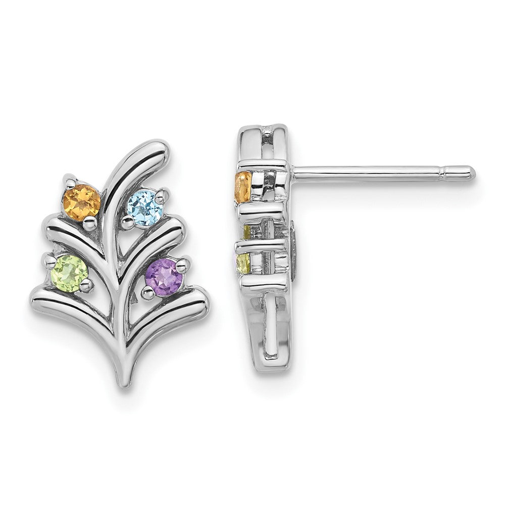 Sterling Silver Rhodium-plated Rainbow Multi-Gemstone Post Earrings