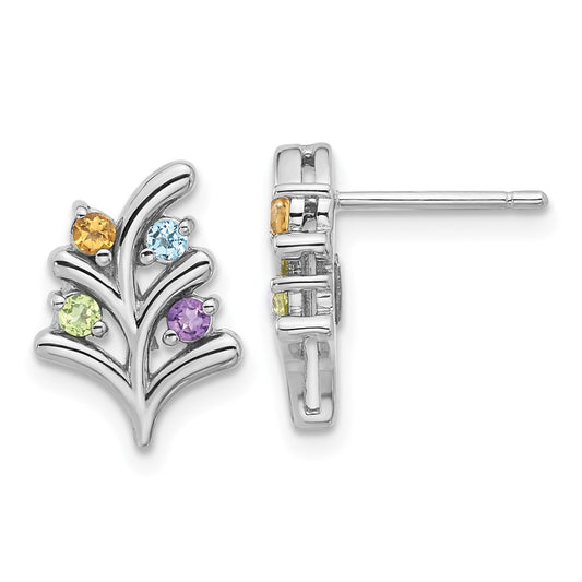 Sterling Silver Rhodium-plated Rainbow Multi-Gemstone Post Earrings