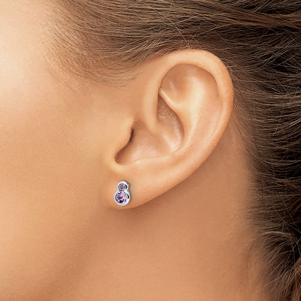 Sterling Silver Rhodium-plated Polished Amethyst Post Earrings