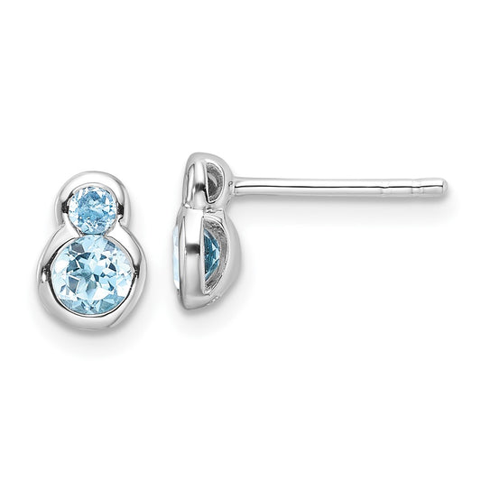Sterling Silver Rhodium-plated Polished Swiss Blue Topaz Post Earrings