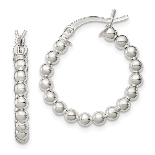 Sterling Silver Polished Beaded Hoop Earrings
