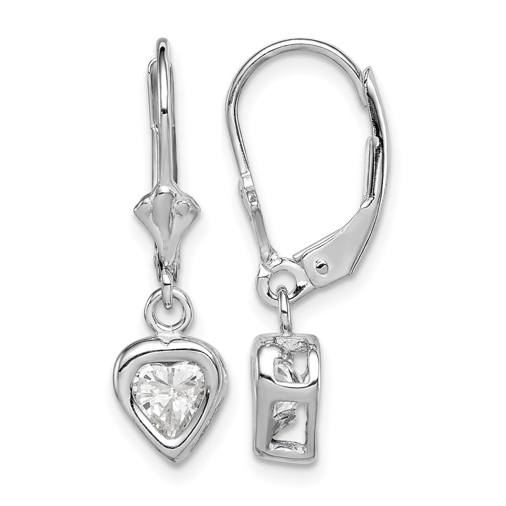 Sterling Silver Rhodium Plated 5mm Heart CZ Leverback Earrings