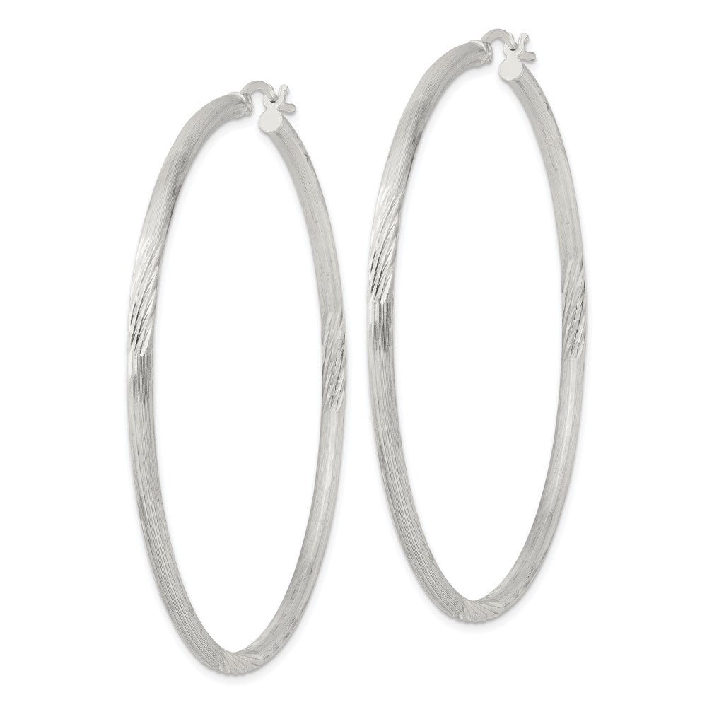 Sterling Silver 2.5mm Polished/Satin D/C Hoop Earrings