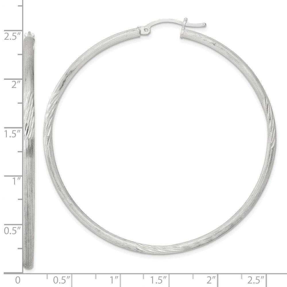 Sterling Silver 2.5mm Polished/Satin D/C Hoop Earrings