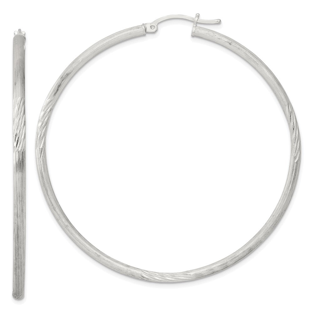 Sterling Silver 2.5mm Polished/Satin D/C Hoop Earrings