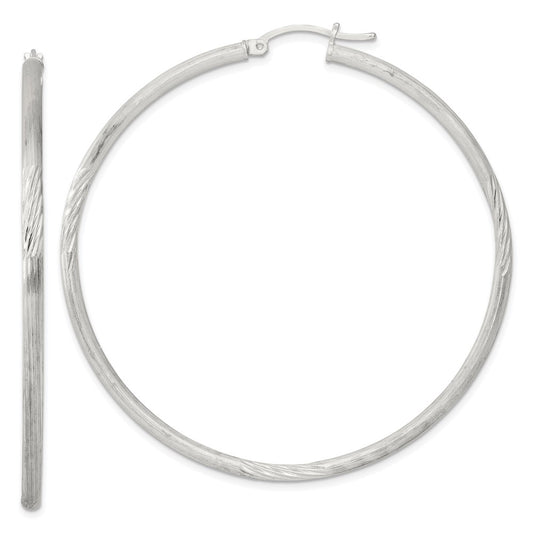 Sterling Silver 2.5mm Polished/Satin D/C Hoop Earrings