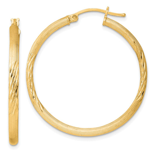Sterling Silver Flash Gold-plated 2.5mm Polished/Satin D/C Hoop Earrings