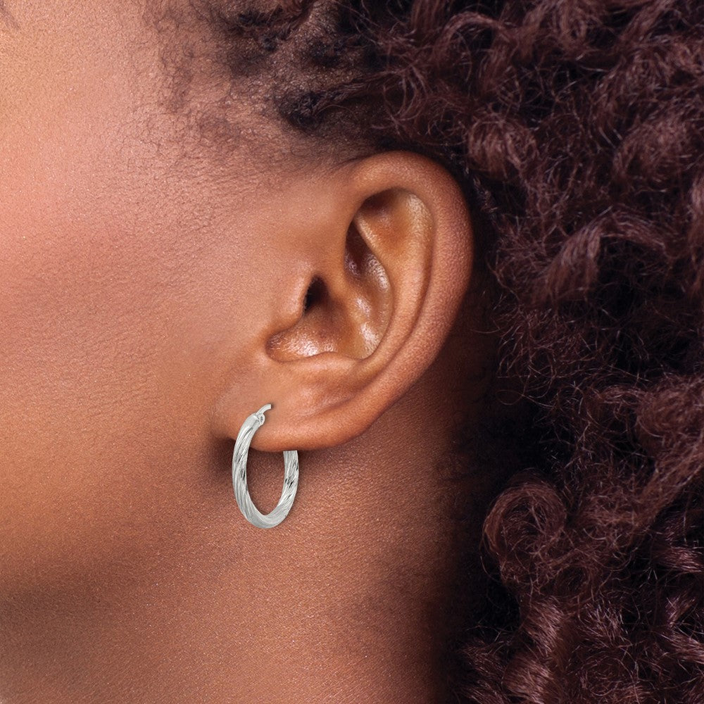 Sterling Silver 2.5mm Polished/Satin D/C Hoop Earrings