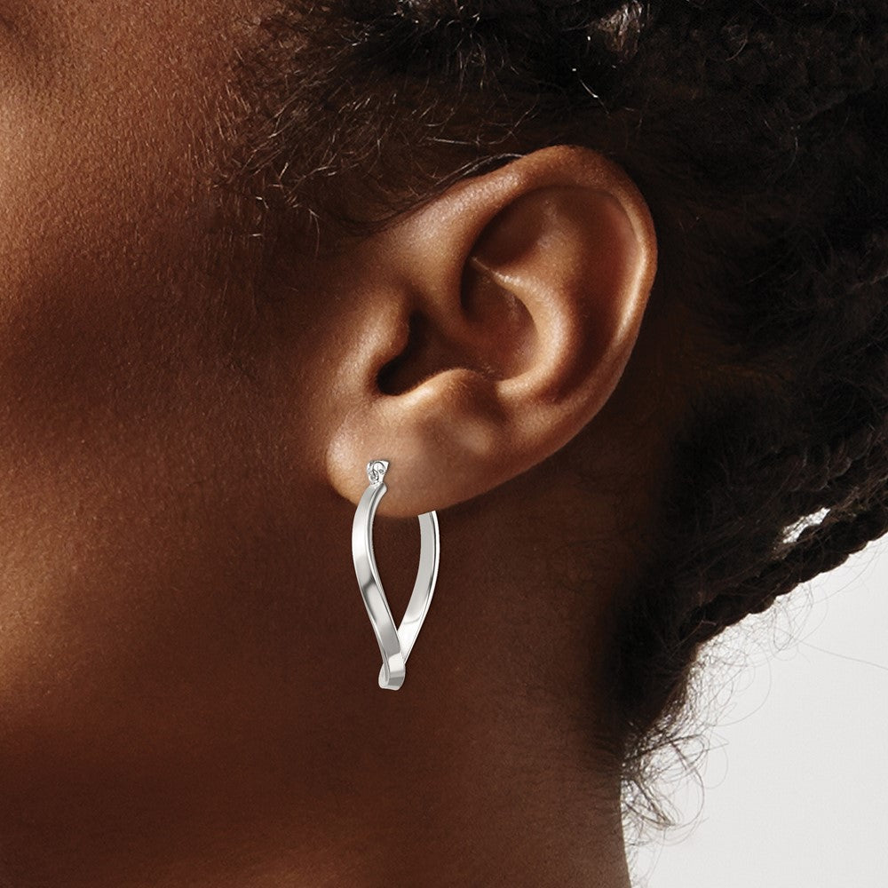 Sterling Silver Polished & Twisted Oval Hoop Earrings
