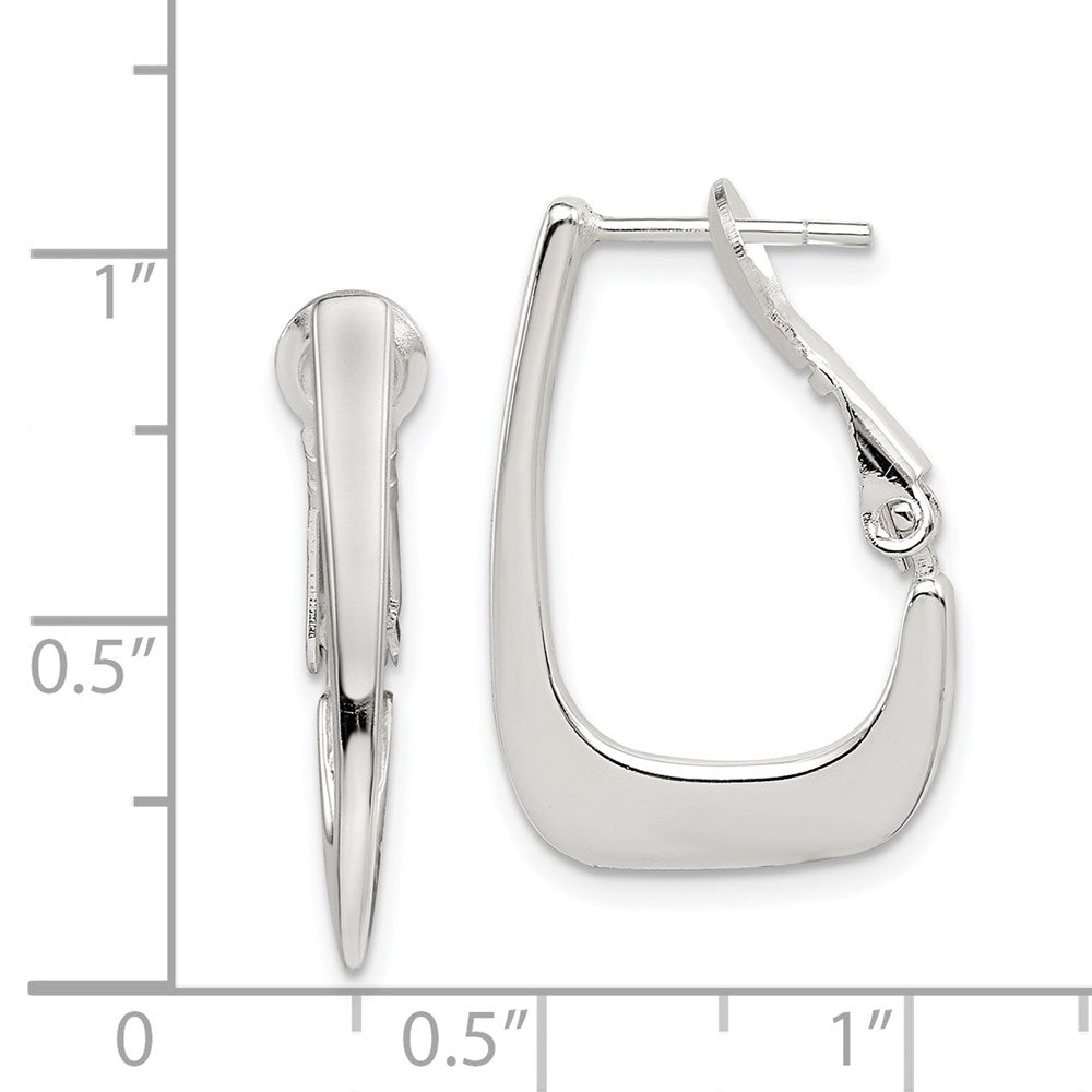 Sterling Silver Rhodium-plated Tapered Omega Back Hoop Earrings