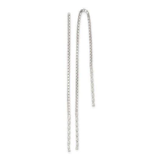 Sterling Silver Polished Twisted Spiral Bar Threader Earrings