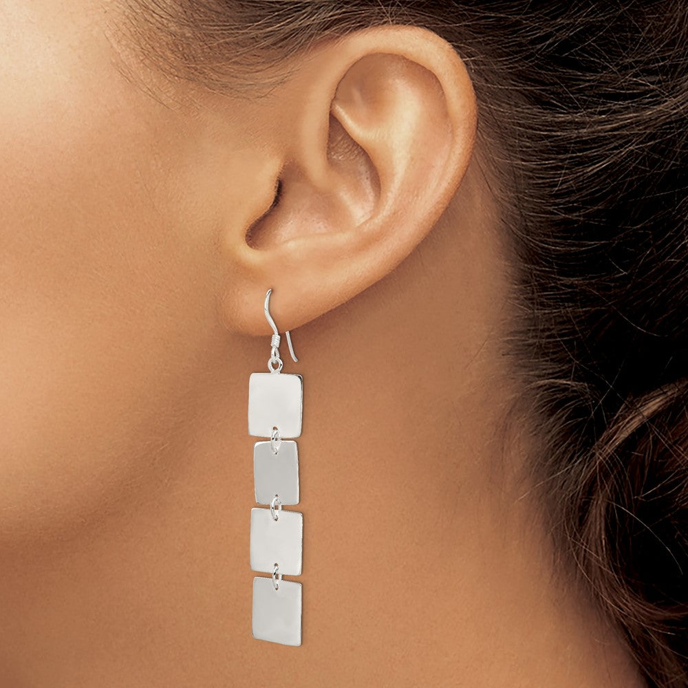 Sterling Silver Polished Four Square Dangle Earrings
