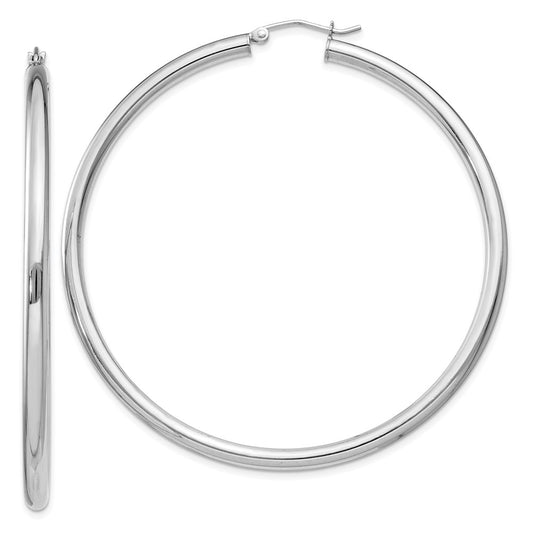 Sterling Silver Rhodium-plated 3mm Round Hoop Earrings