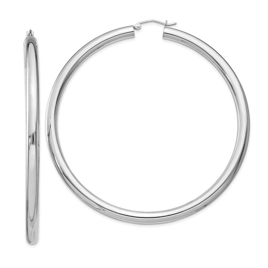 Sterling Silver Rhodium-plated 4mm Round Hoop Earrings