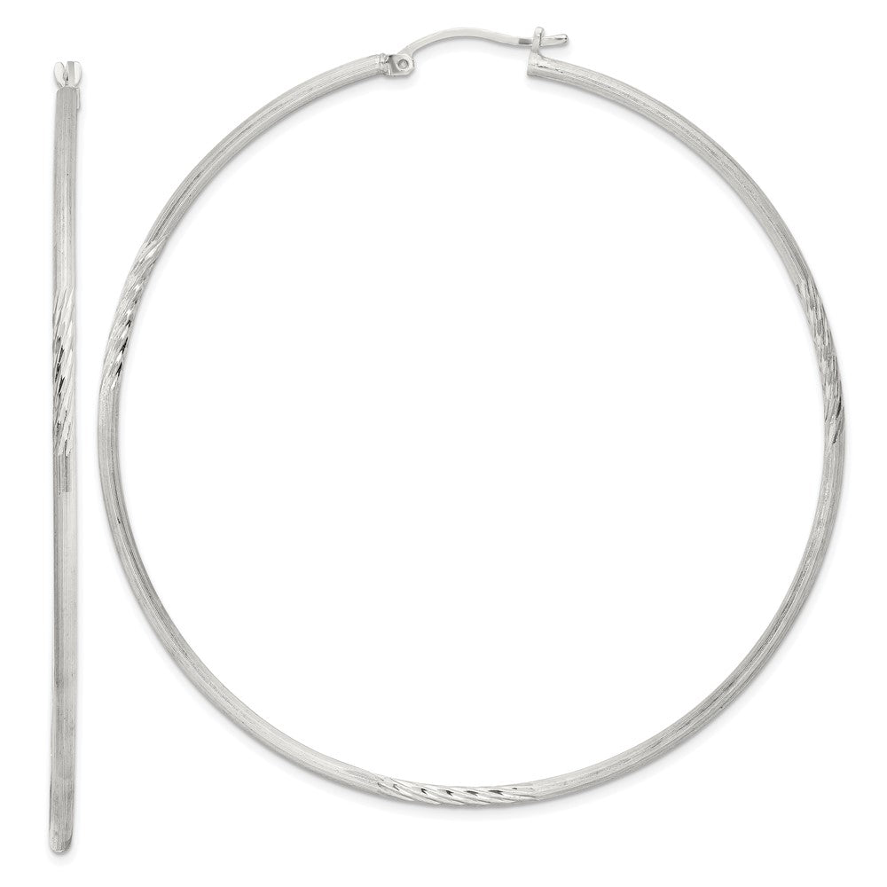 Sterling Silver 2mm Polished/Satin D/C Hoop Earrings