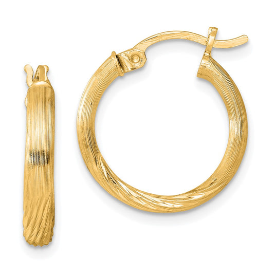Sterling Silver Flash Gold-plated 2.5mm Polished/Satin D/C Hoop Earrings