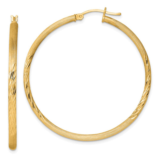 Sterling Silver Flash Gold-plated 2.5mm Polished/Satin D/C Hoop Earrings