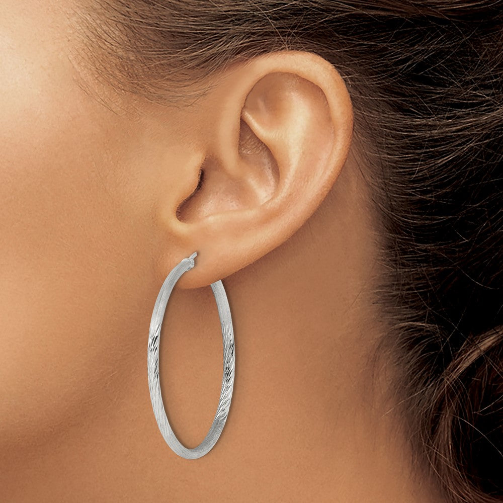 Sterling Silver 2.5mm Polished/Satin D/C Hoop Earrings
