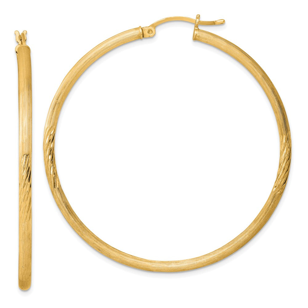 Sterling Silver Flash Gold-plated 2.5mm Polished/Satin D/C Hoop Earrings