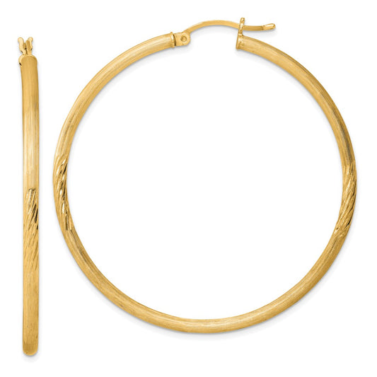 Sterling Silver Flash Gold-plated 2.5mm Polished/Satin D/C Hoop Earrings