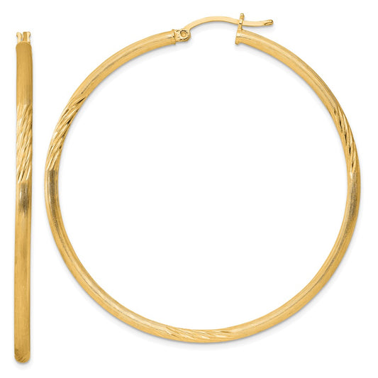 Sterling Silver Flash Gold-plated 2.5mm Polished/Satin D/C Hoop Earrings