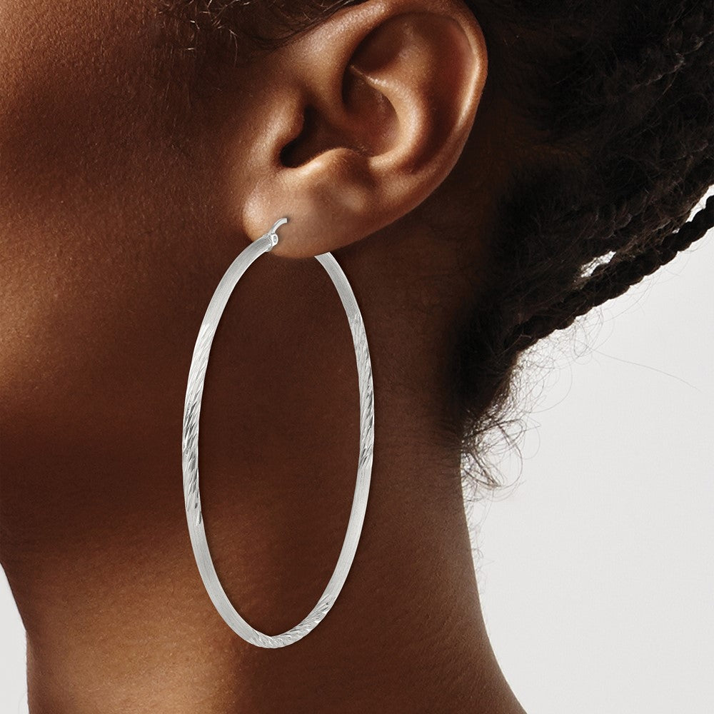 Sterling Silver 2.5mm Polished/Satin D/C Hoop Earrings