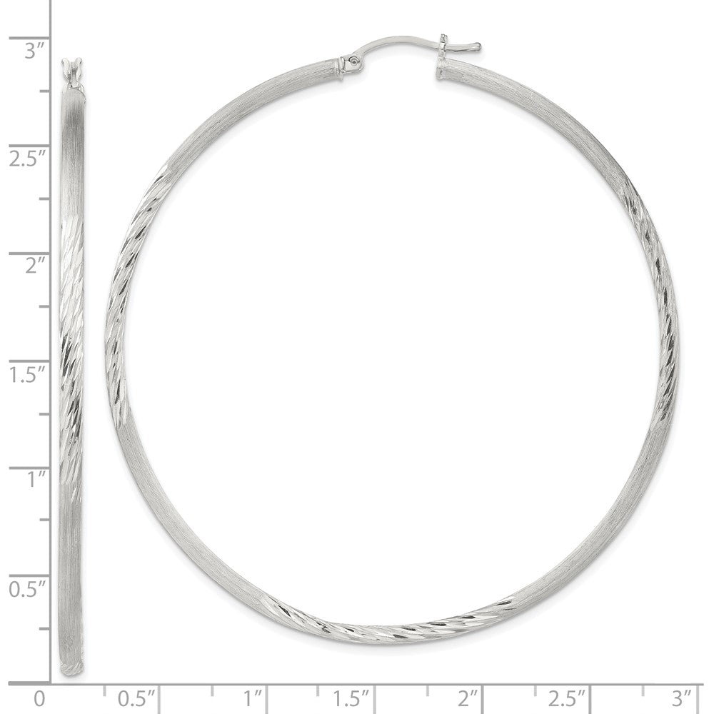 Sterling Silver 2.5mm Polished/Satin D/C Hoop Earrings