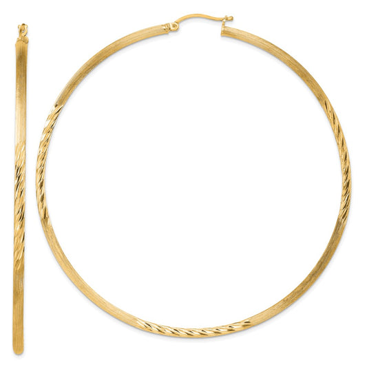 Sterling Silver Flash Gold-plated 2.5mm Polished/Satin D/C Hoop Earrings