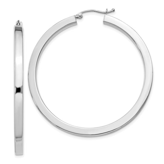 Sterling Silver Rhodium-plated 3x45mm Square Tube Hoop Earrings