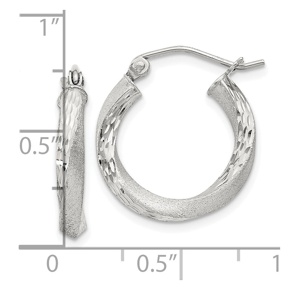Sterling Silver Satin D/C Twisted 3x18mm Hoop Earrings