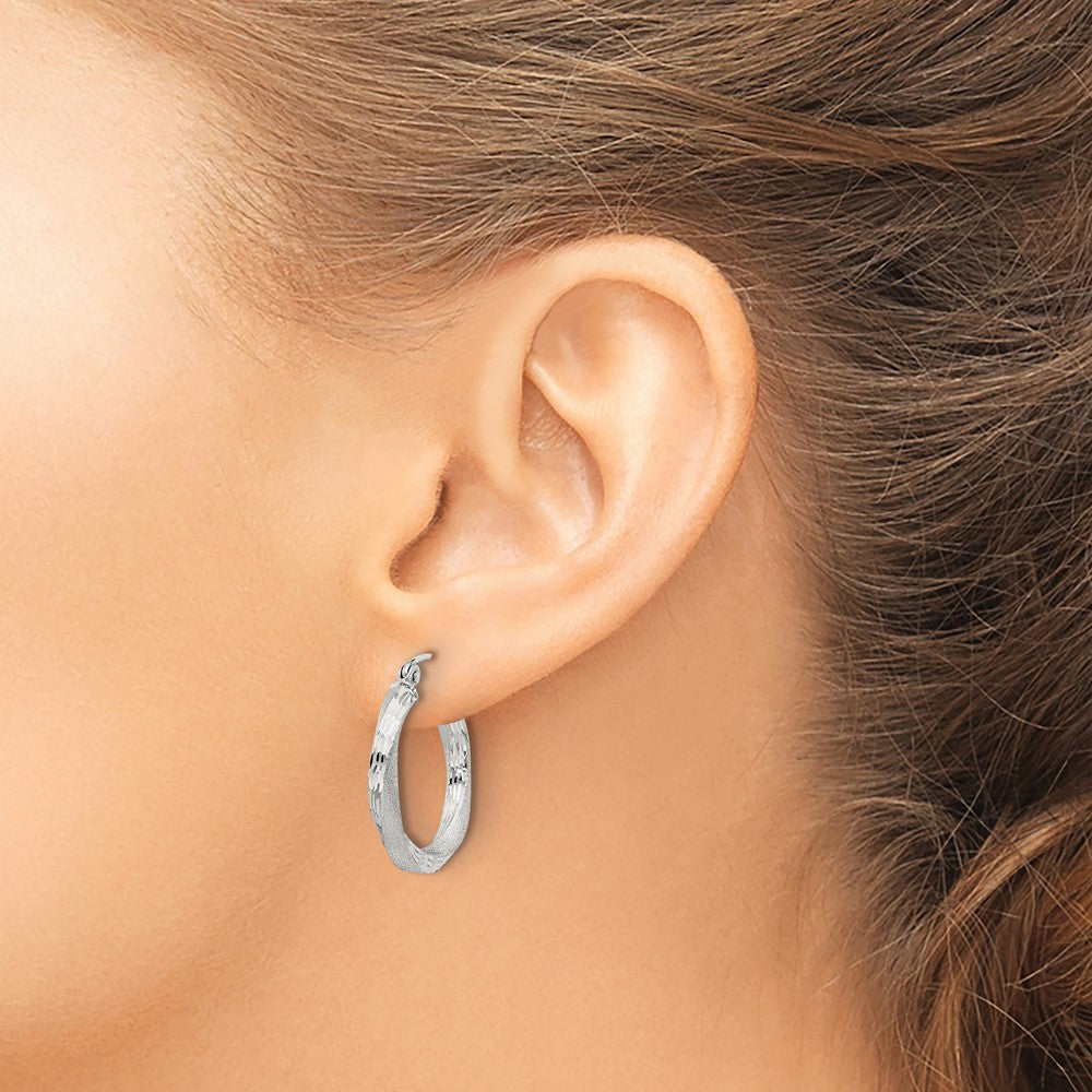 Sterling Silver Satin D/C Twisted 3x20mm Hoop Earrings