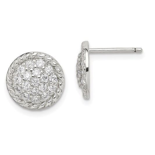 Sterling Silver Rhodium-plated Polished & Twisted CZ Circle Post Earrings