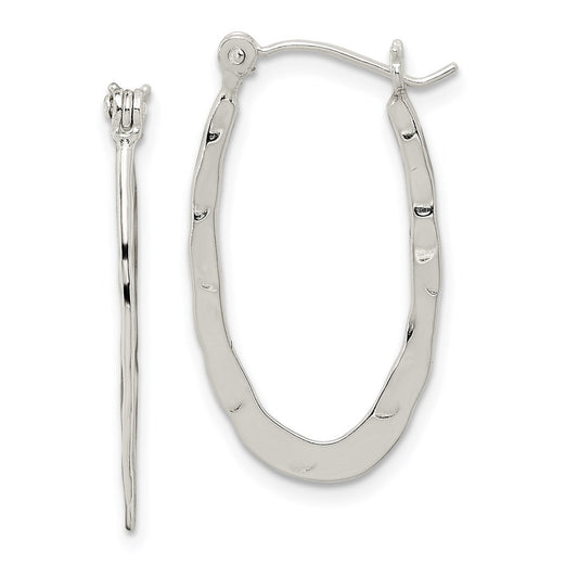 Sterling Silver Polished & Hammered Oval Hoop Earrings