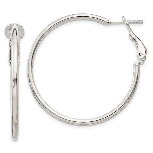 Sterling Silver Polished 2x35mm Omega Back Round Hoop Earrings