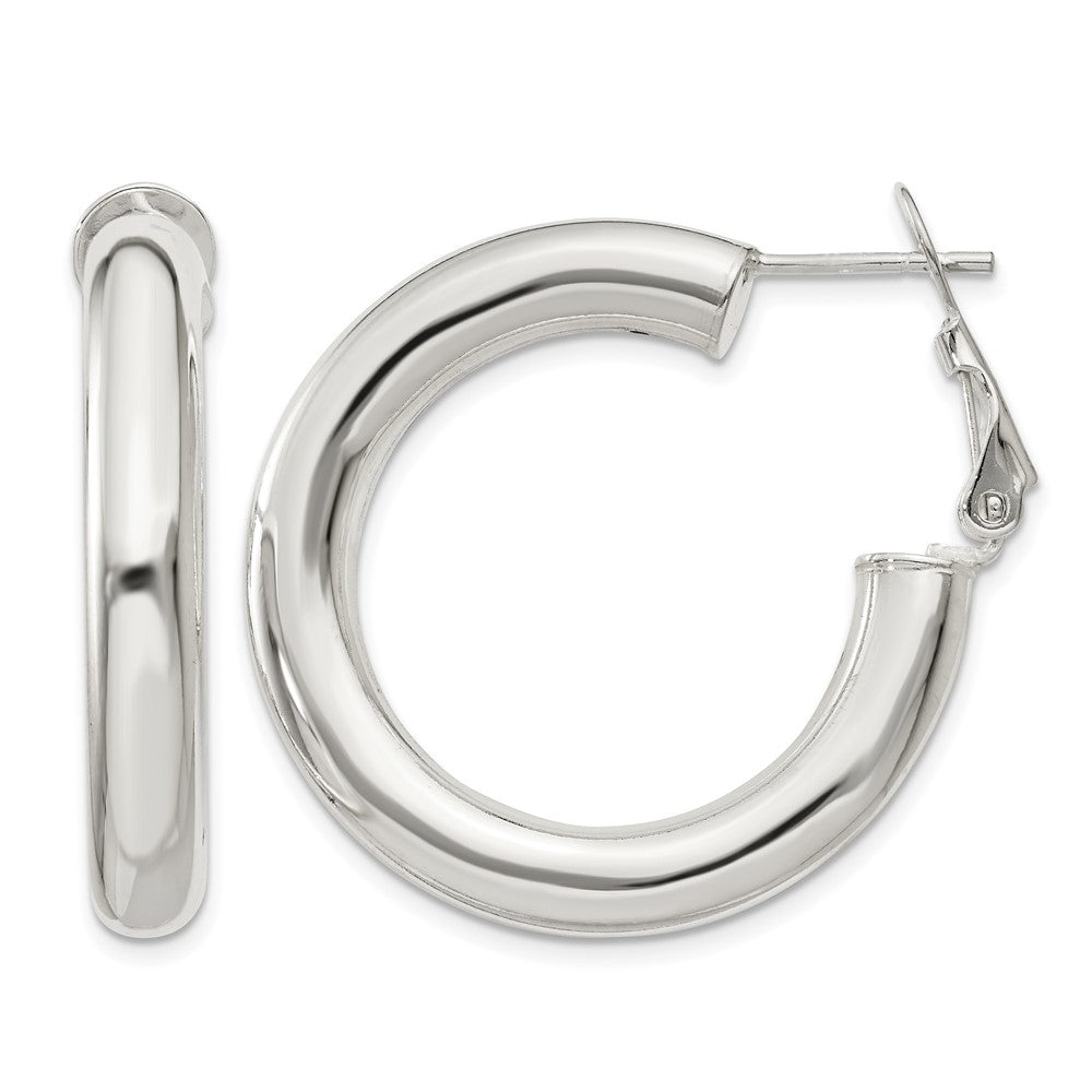 Sterling Silver 5x30mm Omega Back Hoop Earrings