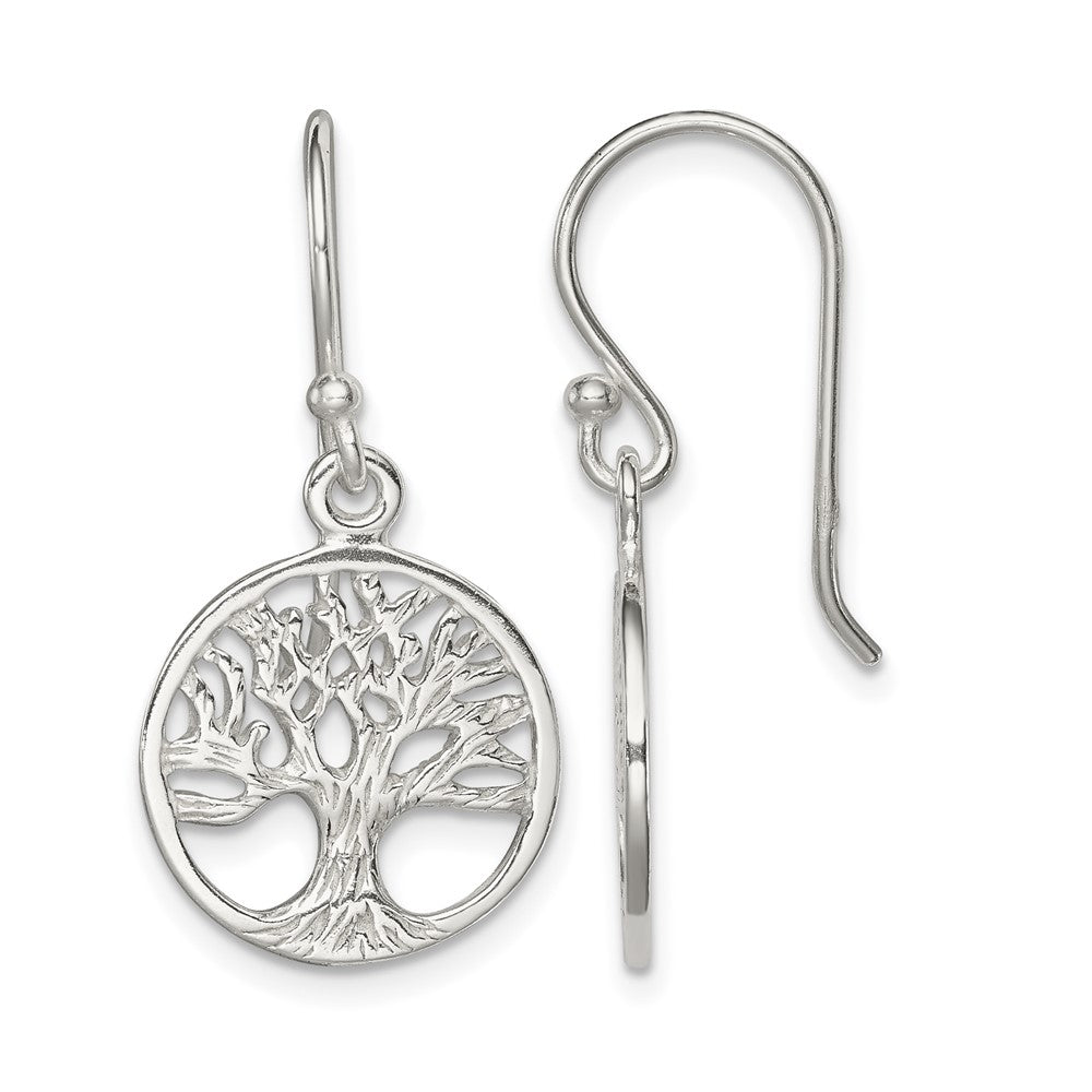 Sterling Silver Polished Filigree Tree Dangle Earrings