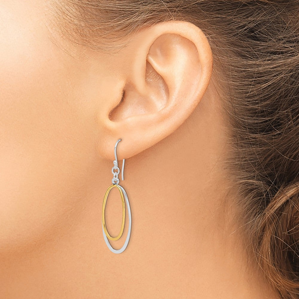 Sterling Silver Rhodium-plated & Gold-tone Double Oval Dangle Earrings