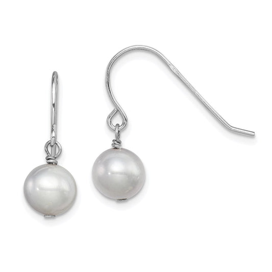 Sterling Silver Rhodium-plated 7-8mm Grey Semi-Round Freshwater Cultured Pearl Dangle Earrings