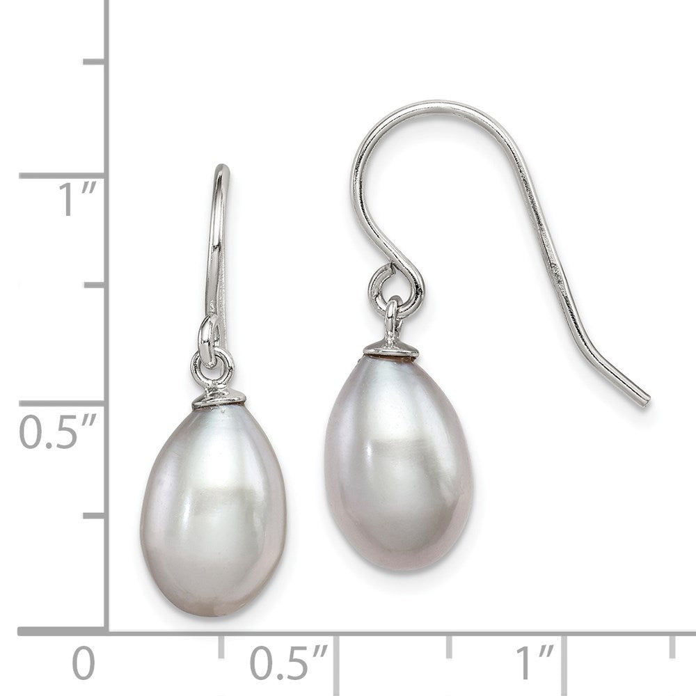 Sterling Silver Rhodium-plated Grey 8-9mm Rice Freshwater Cultured Pearl Dangle Earrings