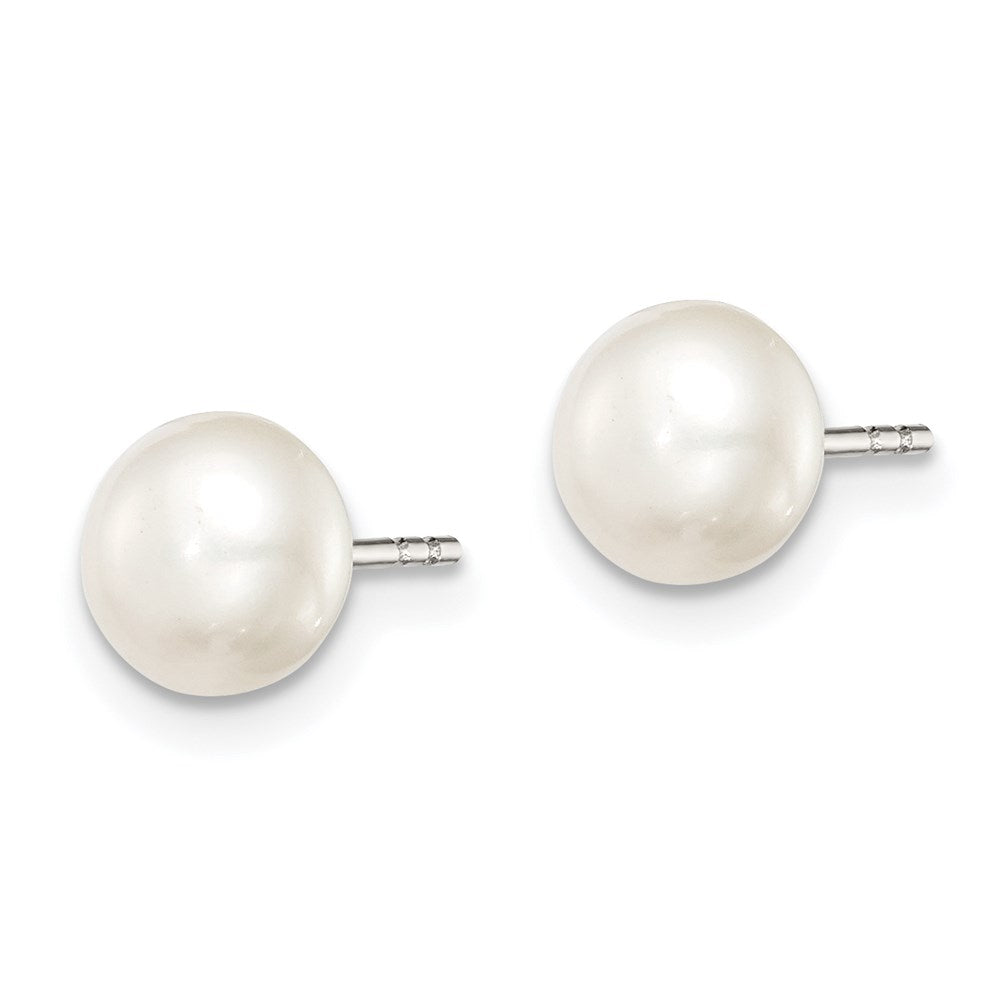 Sterling Silver Rhodium-plated 6-7mm White Button Freshwater Cultured Pearl Post Earrings