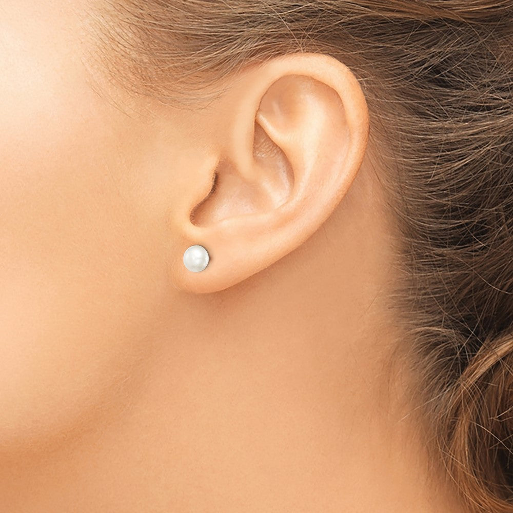 Sterling Silver Rhodium-plated 6-7mm White Button Freshwater Cultured Pearl Post Earrings