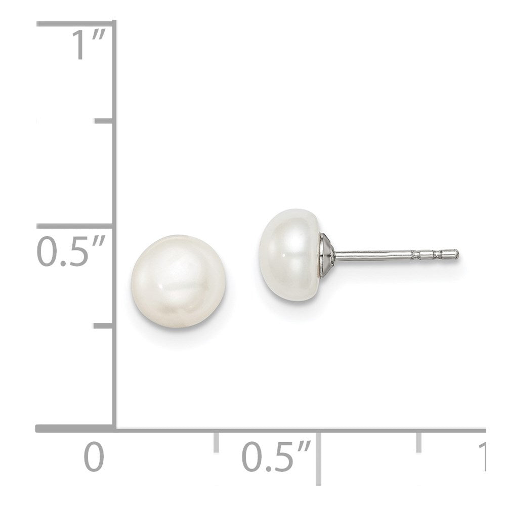 Sterling Silver Rhodium-plated 6-7mm White Button Freshwater Cultured Pearl Post Earrings