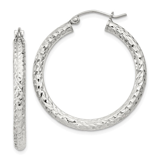 Sterling Silver D/C 3x30mm Hoop Earrings