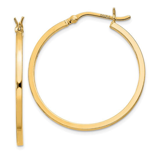 Sterling Silver Flash Gold-plated 1.5x30mm Hoop Earrings