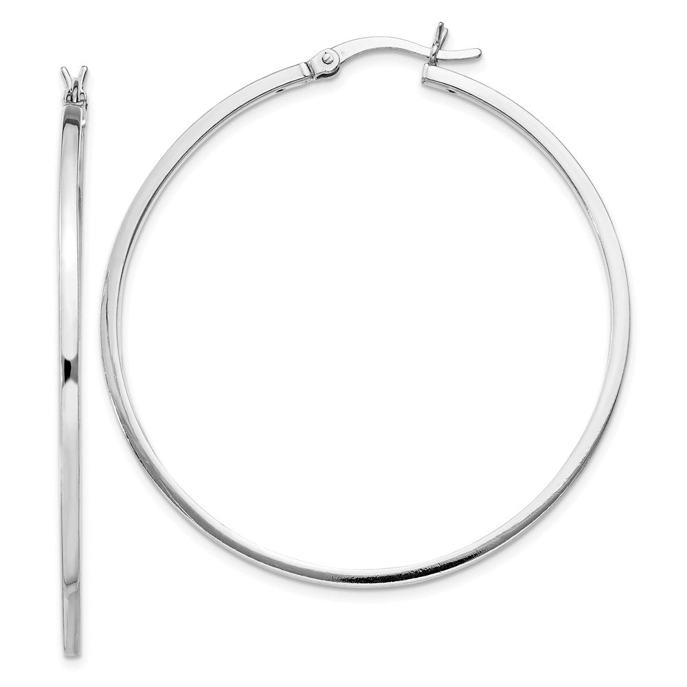 Sterling Silver Rhodium-plated 1.5x45mm Hoop Earrings