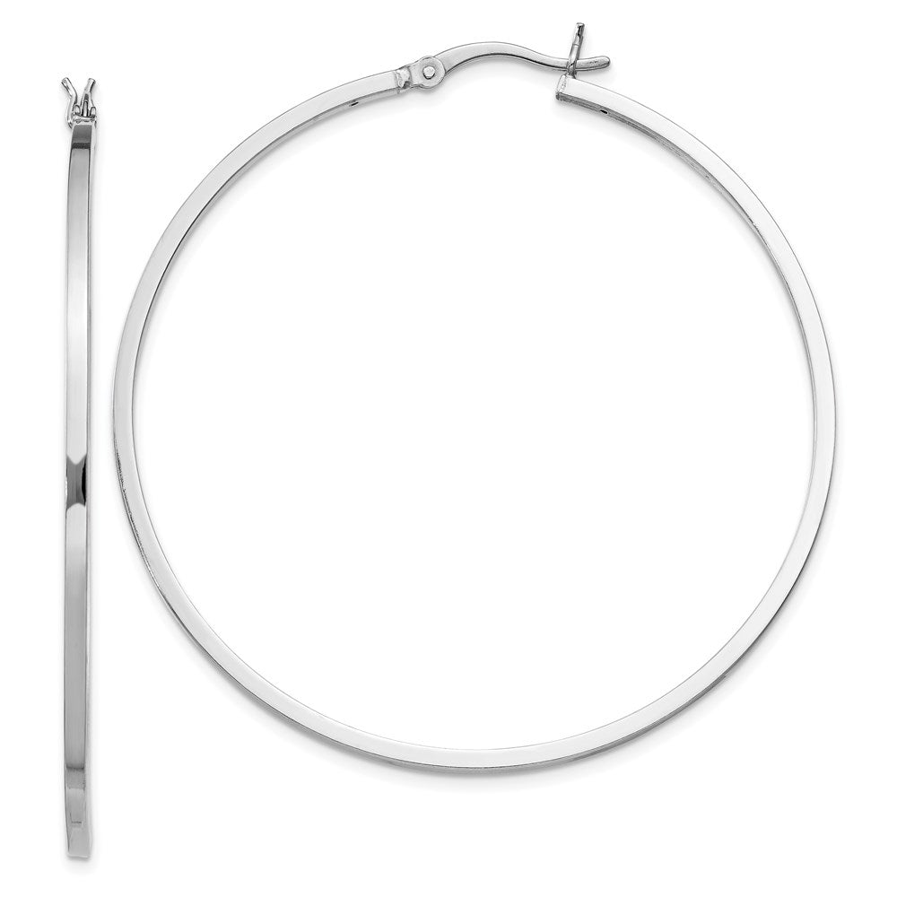 Sterling Silver Rhodium-plated 1.5x50mm Hoop Earrings