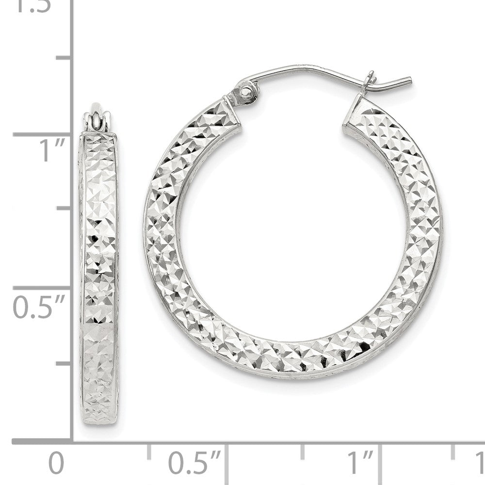 Sterling Silver D/C 3x25mm Square Tube Hoop Earrings