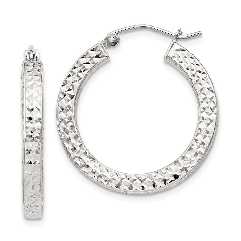 Sterling Silver D/C 3x25mm Square Tube Hoop Earrings